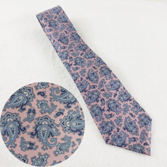 Vintage Mario Valentino 100% Italian Silk Paisley Pink and Blue Tie Made USA - Picture 2 of 6